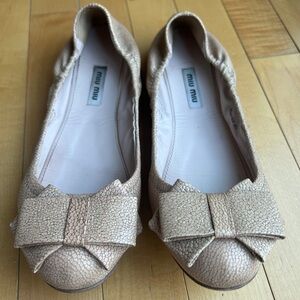 Miu Miu Women's Textured Beige Flats - Size 38.5